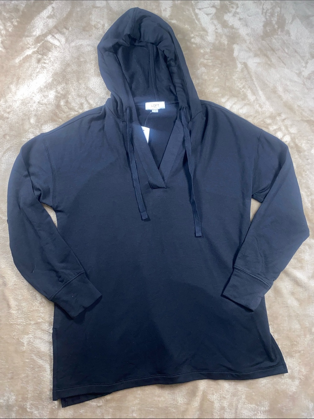 LOFT Soft Black Hooded V-Neck Sweater